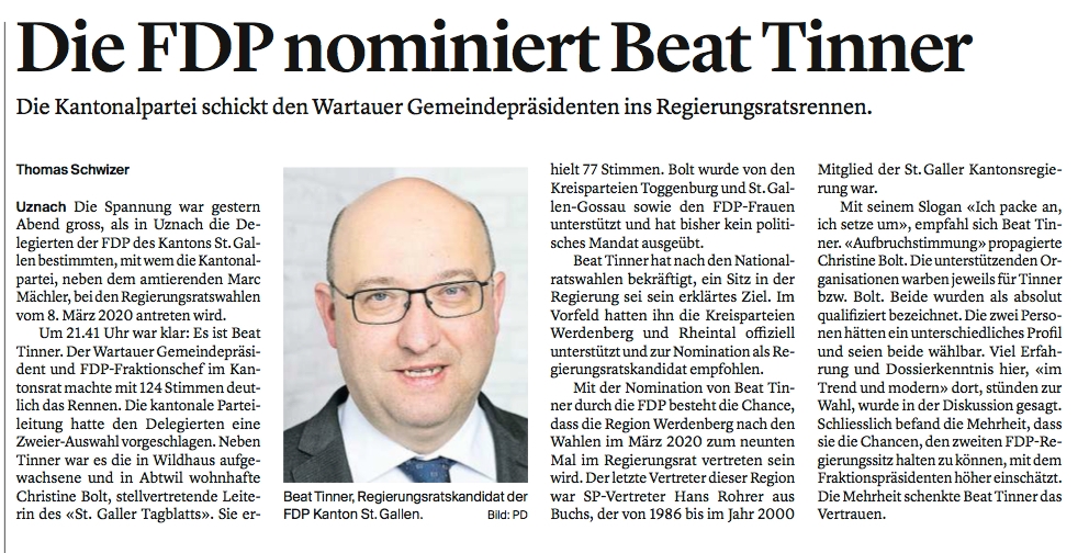 FDP nominiert Beat Tinner