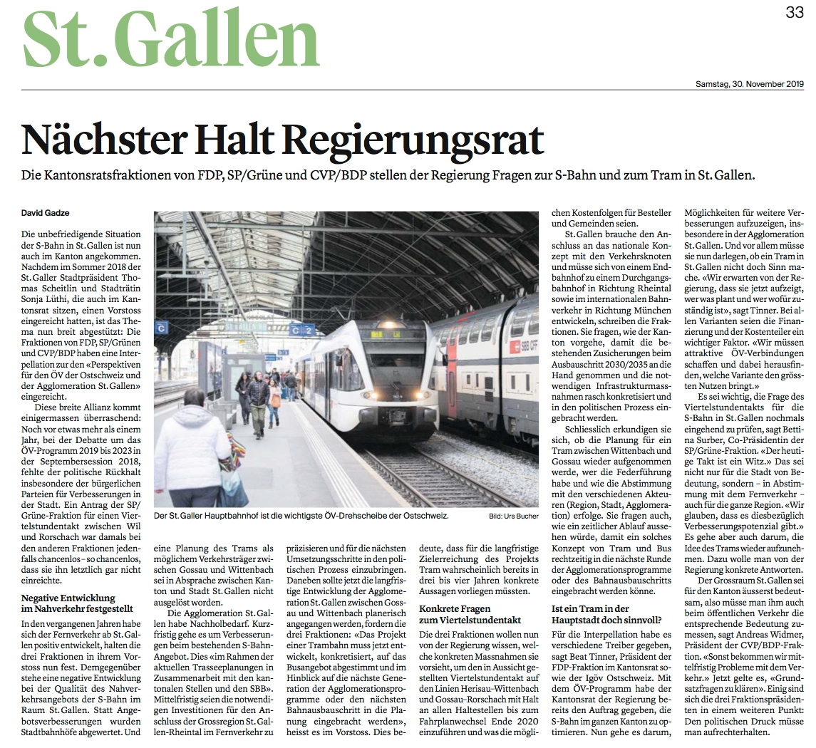 Fragen zur S-Bahn und zum Tram in St.Gallen